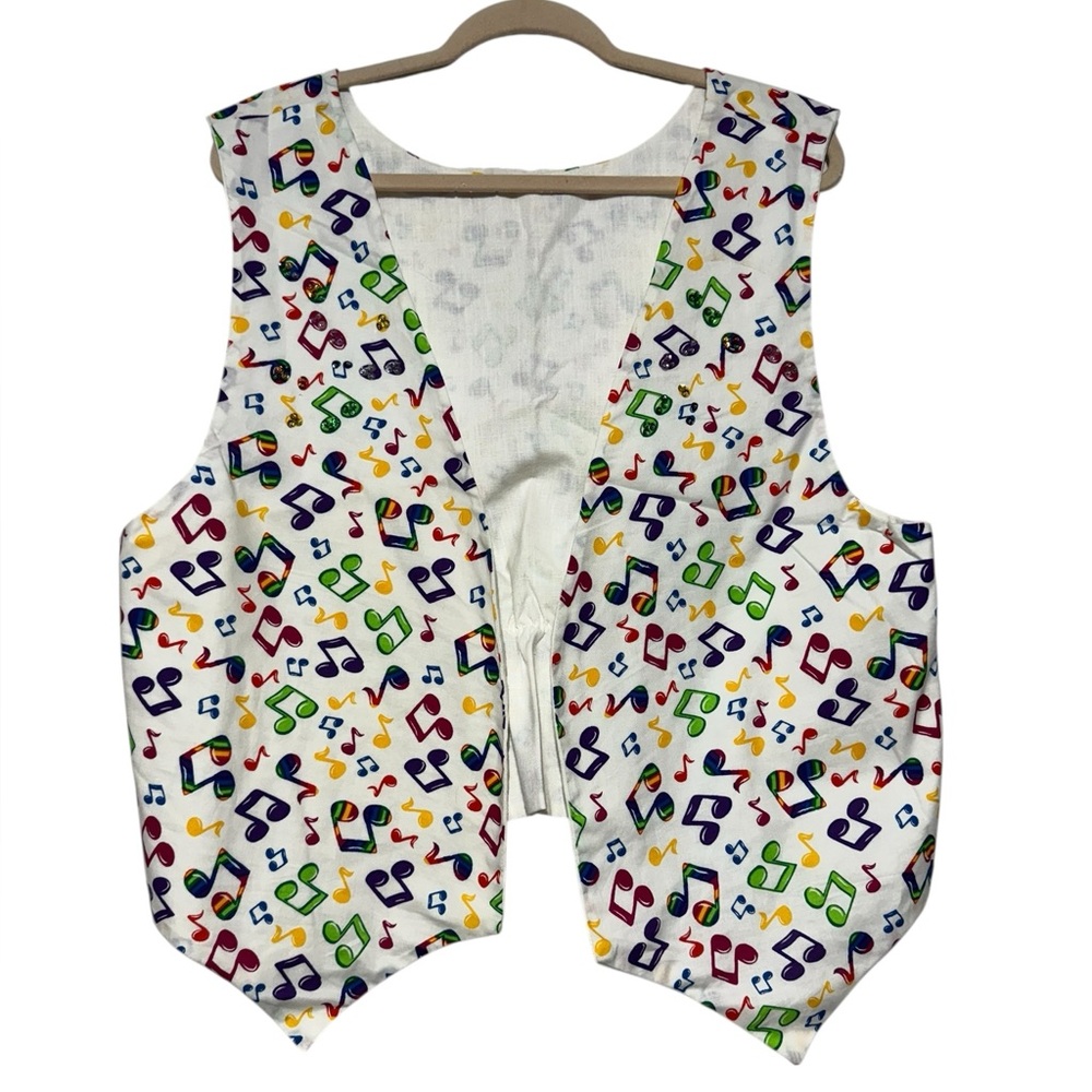 Vintage Handmade Rainbow Sequin Music Note Teacher Colorful Vest XL Funky Fun